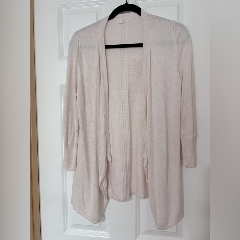 Maurices 3/4 sleeve light pink heather cardigan with back stitch design.